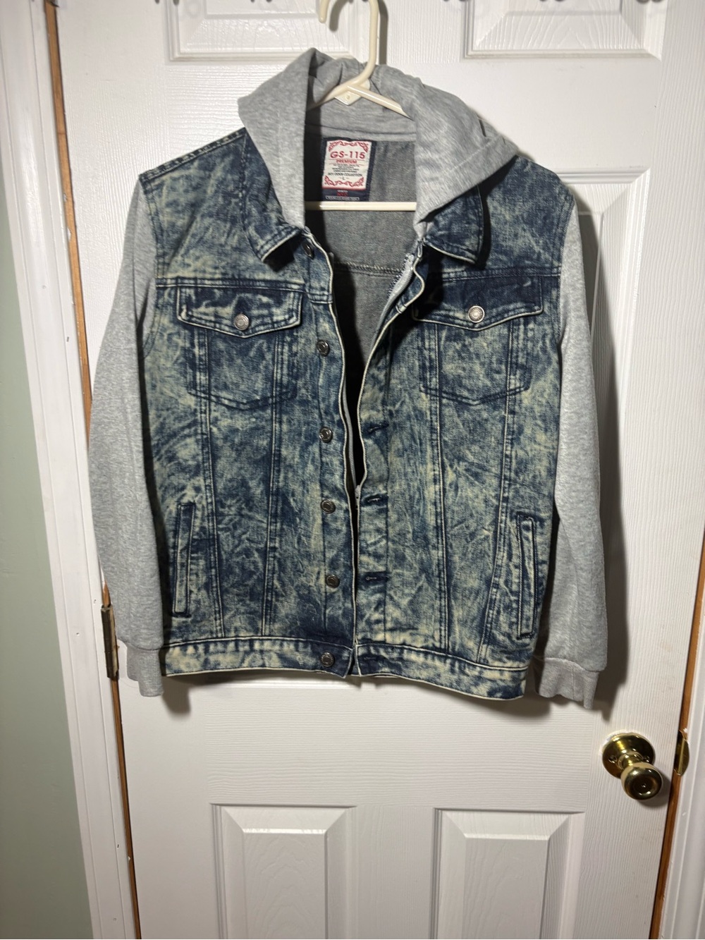Boy’s Vintage GS-115 Acid Wash Denim Jacket with Gray Hoodie Sleeves